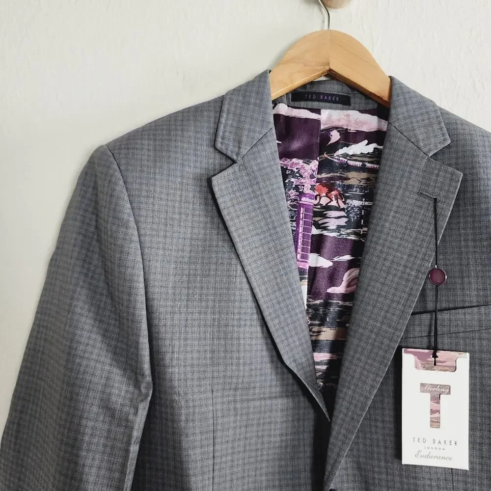 Ted Baker London Endurance Grey Check Wool Suit Jacket Blazer Sport Coat Men 36R